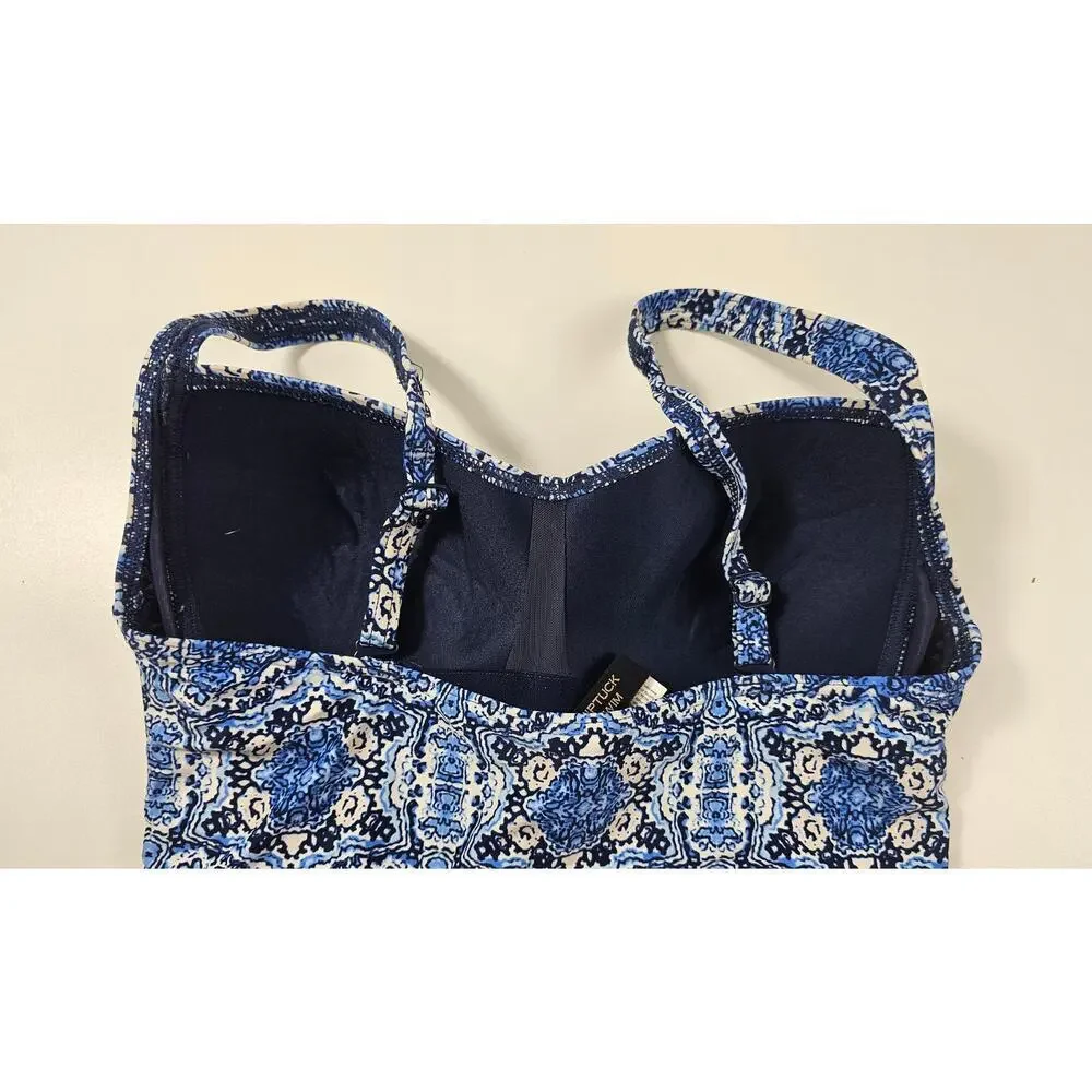 Nip tuck swim suit multi fit cup padded support bra lift blue Medallion sz 8